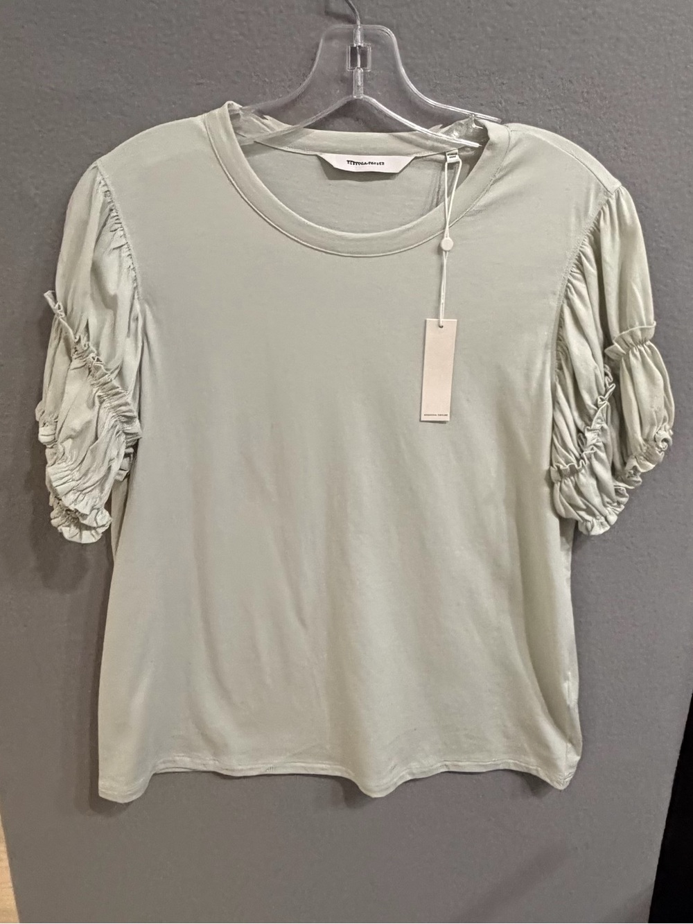 Rebecca Taylor New Pima Corton Light Sage Ruffle Sleeve Tee Womens XL $95